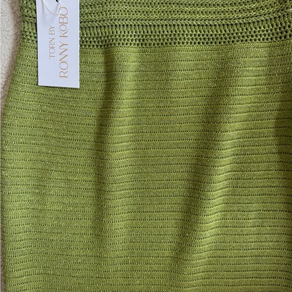 Torn by Ronny Kobo Madi Dress in metallic green sexy beach crochet midi sz m - Picture 12 of 15